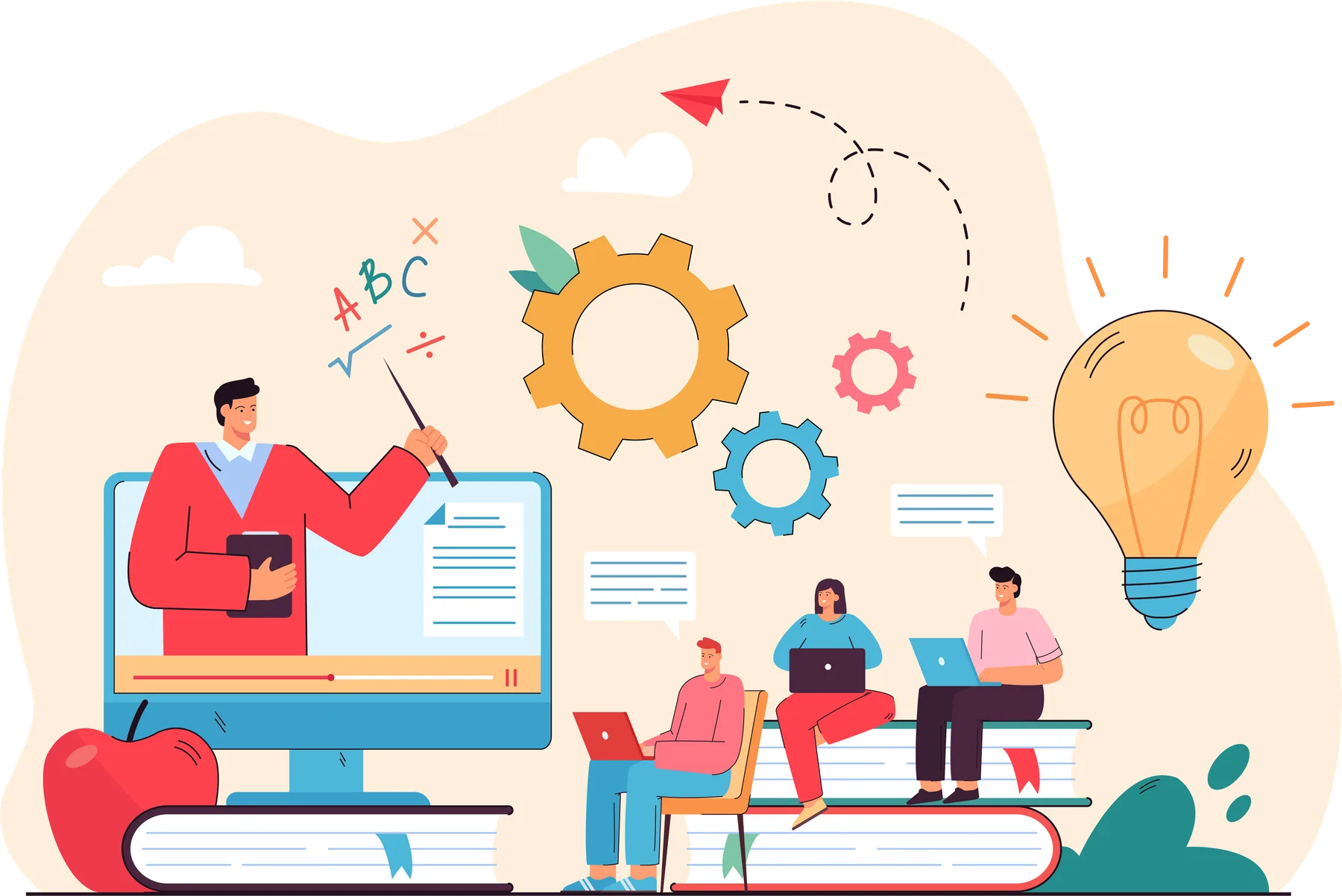 Illustration of students taking part in an online lesson